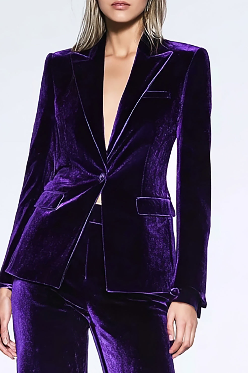 2 Piece Velvet Dark Purple Peak Lapel Business Suits with Pockets