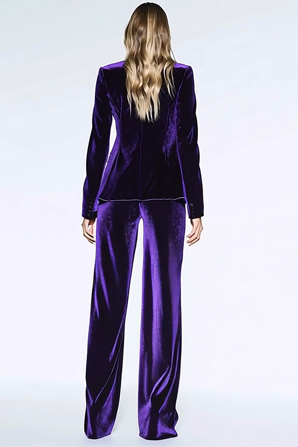 2 Piece Velvet Dark Purple Peak Lapel Business Suits with Pockets