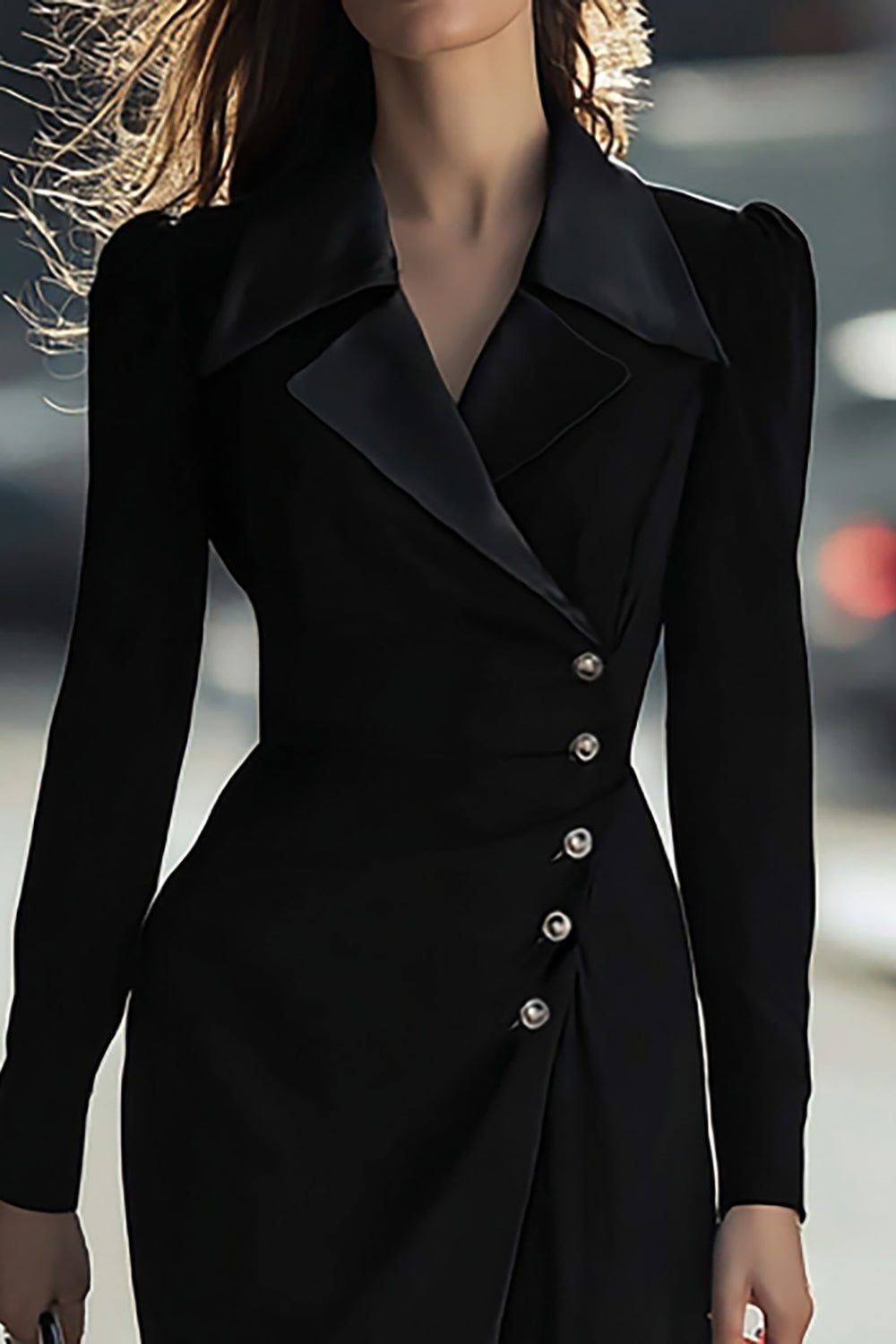 Black Sheath Single Breasted Long Blazer Dress with Slit