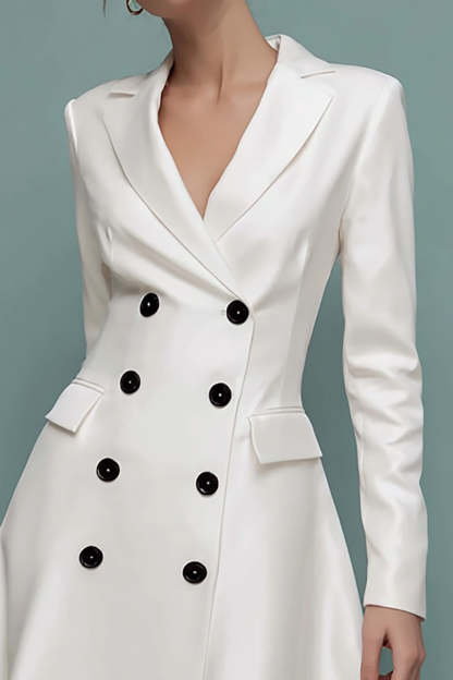 Ivory Midi Notched Lapel A Line Blazer Dress with Sleeves