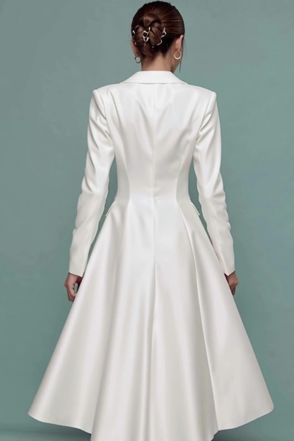 Ivory Midi Notched Lapel A Line Blazer Dress with Sleeves