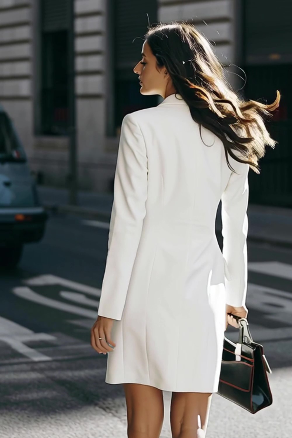 Ivory Short Satin Double Breasted Pencil Blazer Dress