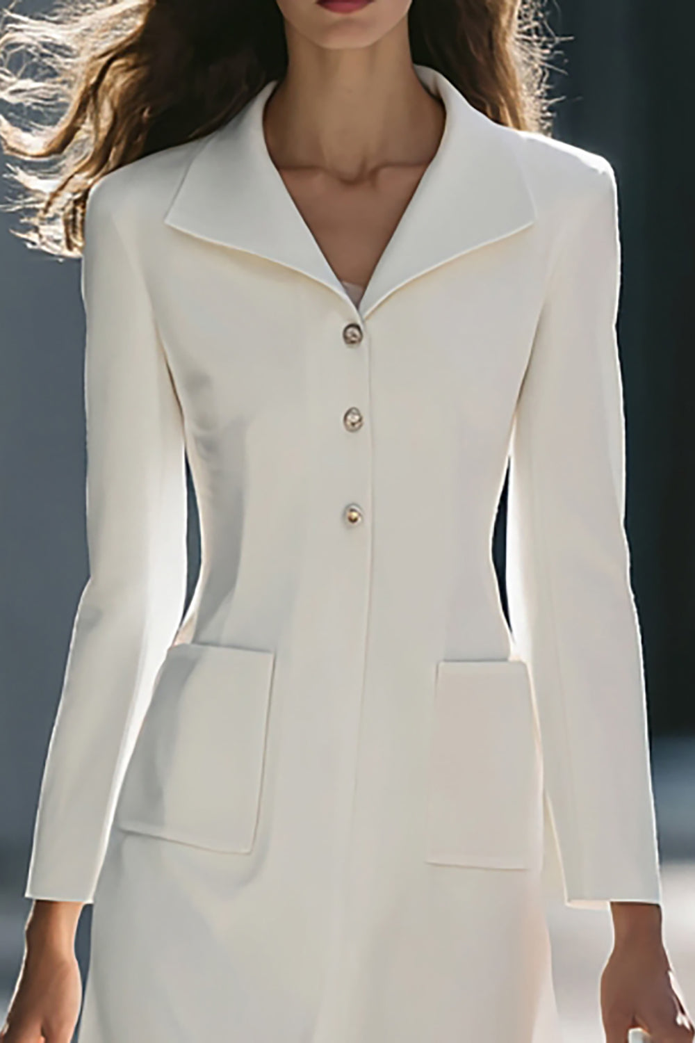 Ivory Midi A Line Single Breasted Blazer Dress