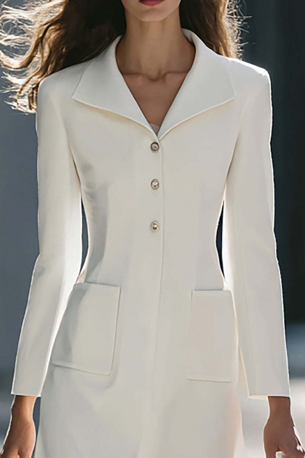 Ivory Midi A Line Single Breasted Blazer Dress