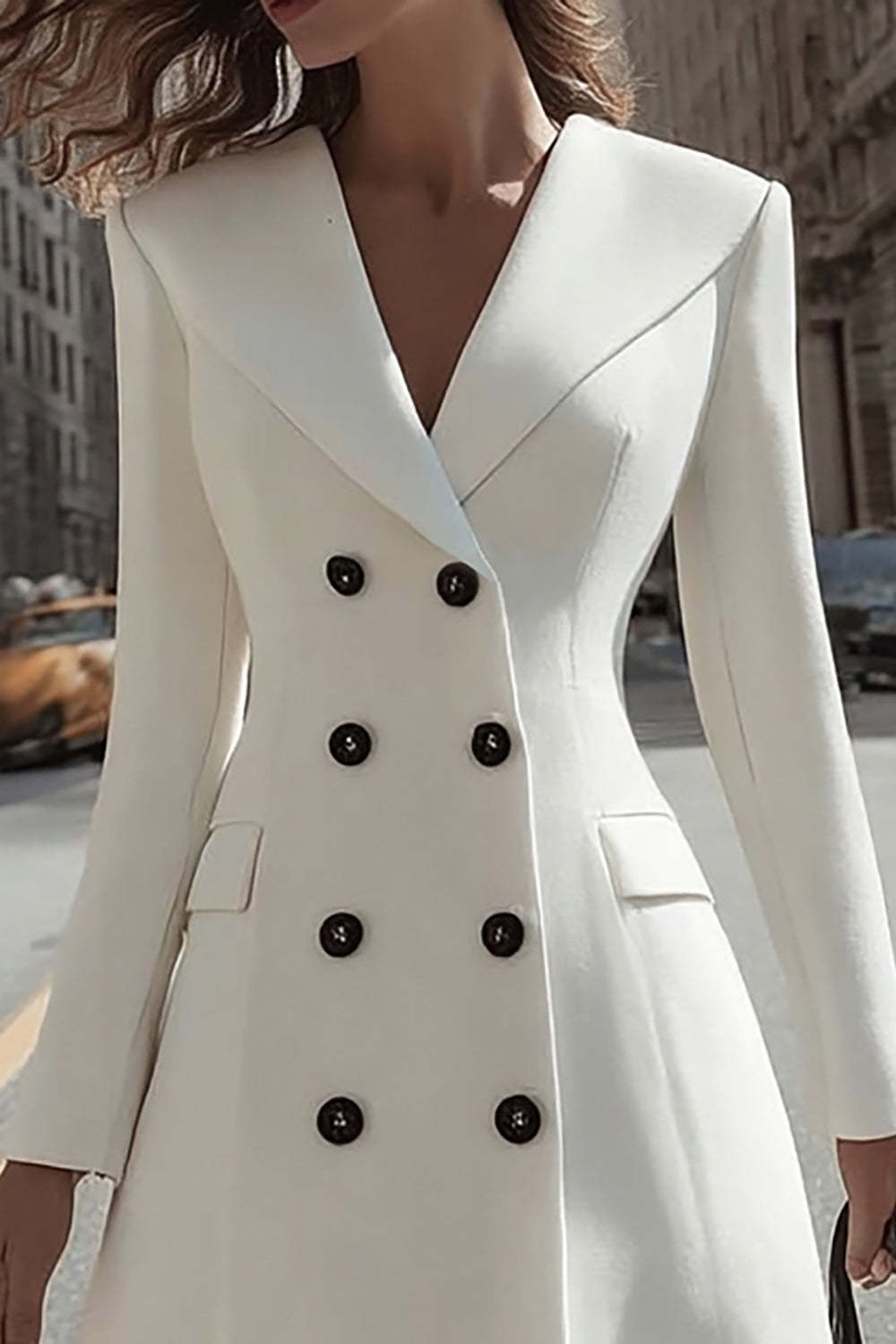 Ivory Shawl Lapel Double Breasted Midi A Line Blazer Dress