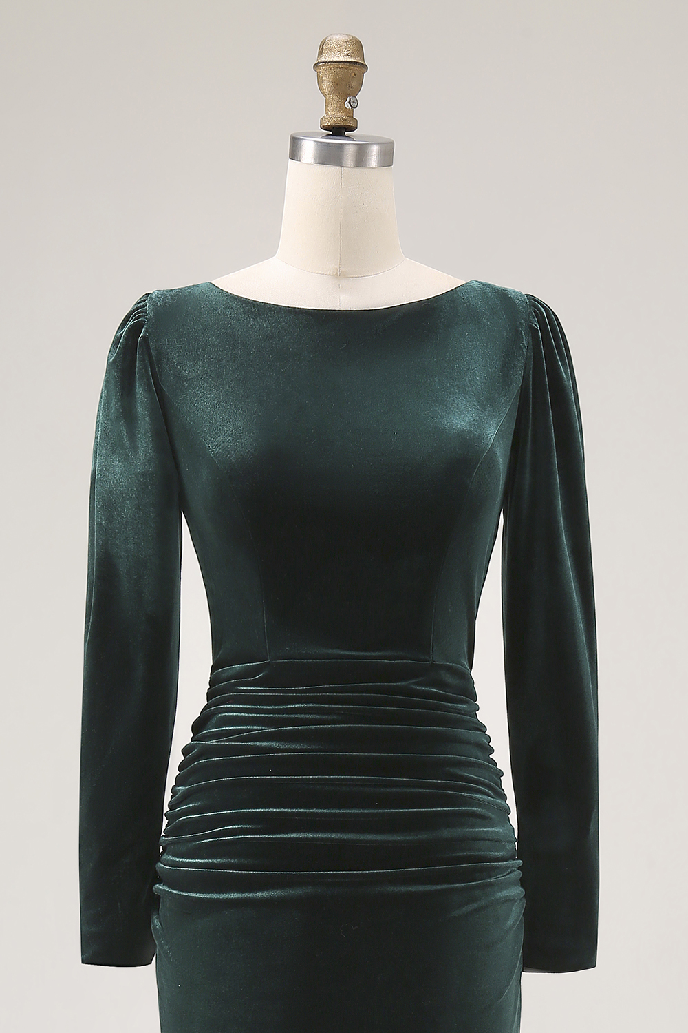 Dark Green Velvet Bodycon Ruched Midi Holiday Party Dress