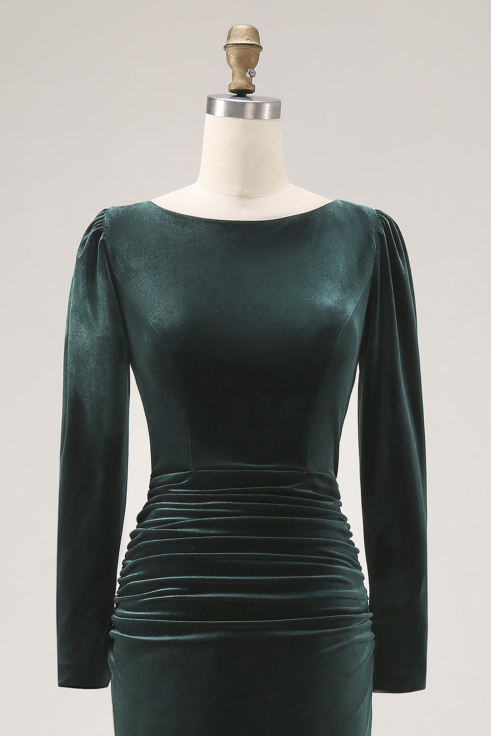 Dark Green Velvet Bodycon Ruched Midi Holiday Party Dress
