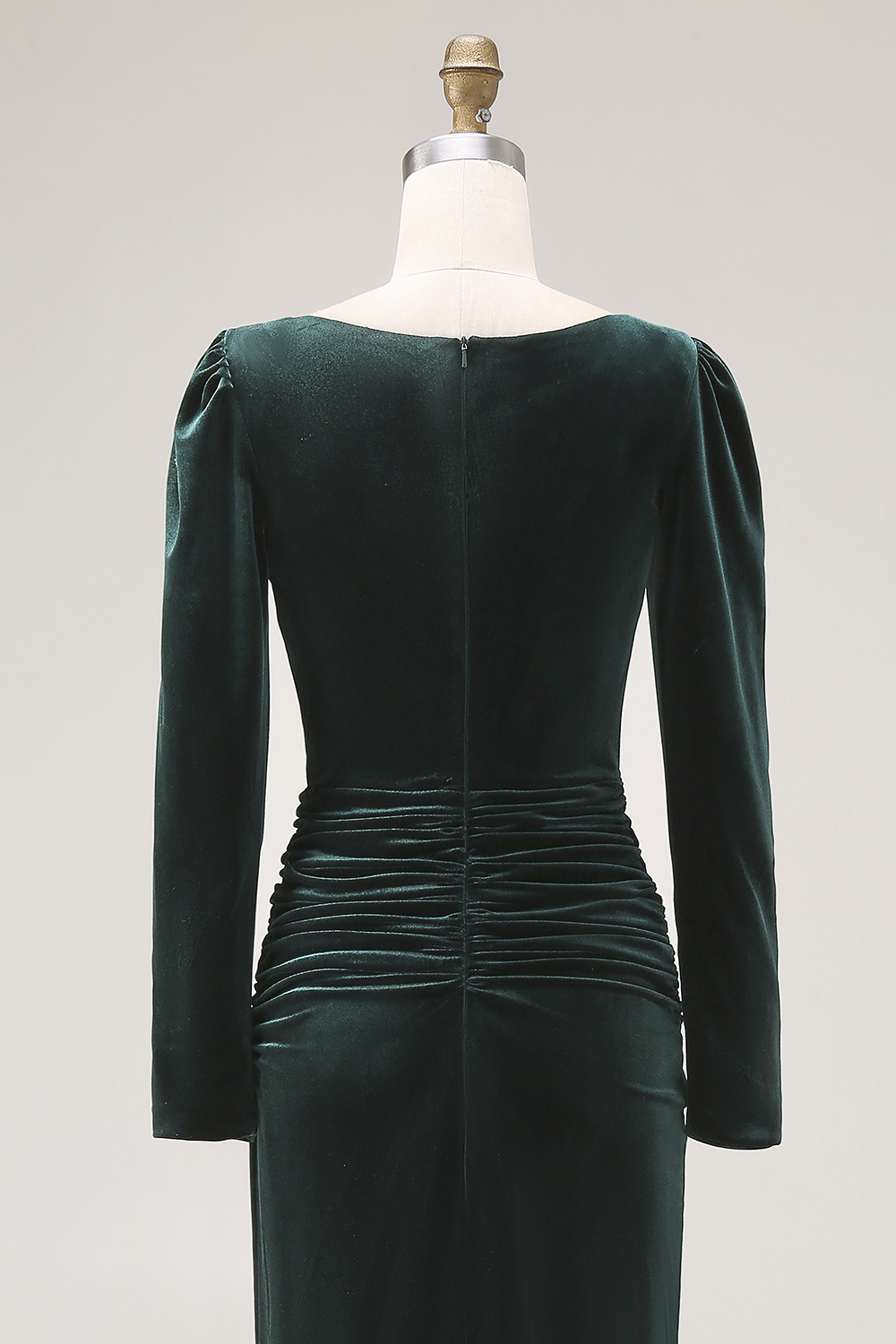 Dark Green Velvet Bodycon Ruched Midi Holiday Party Dress