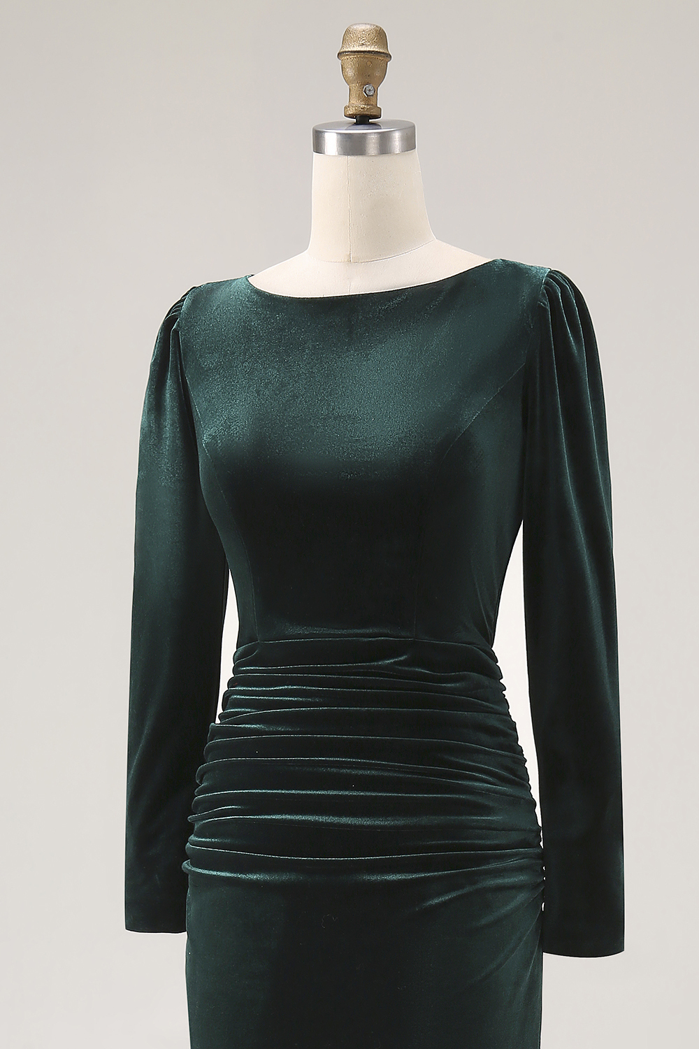Dark Green Velvet Bodycon Ruched Midi Holiday Party Dress