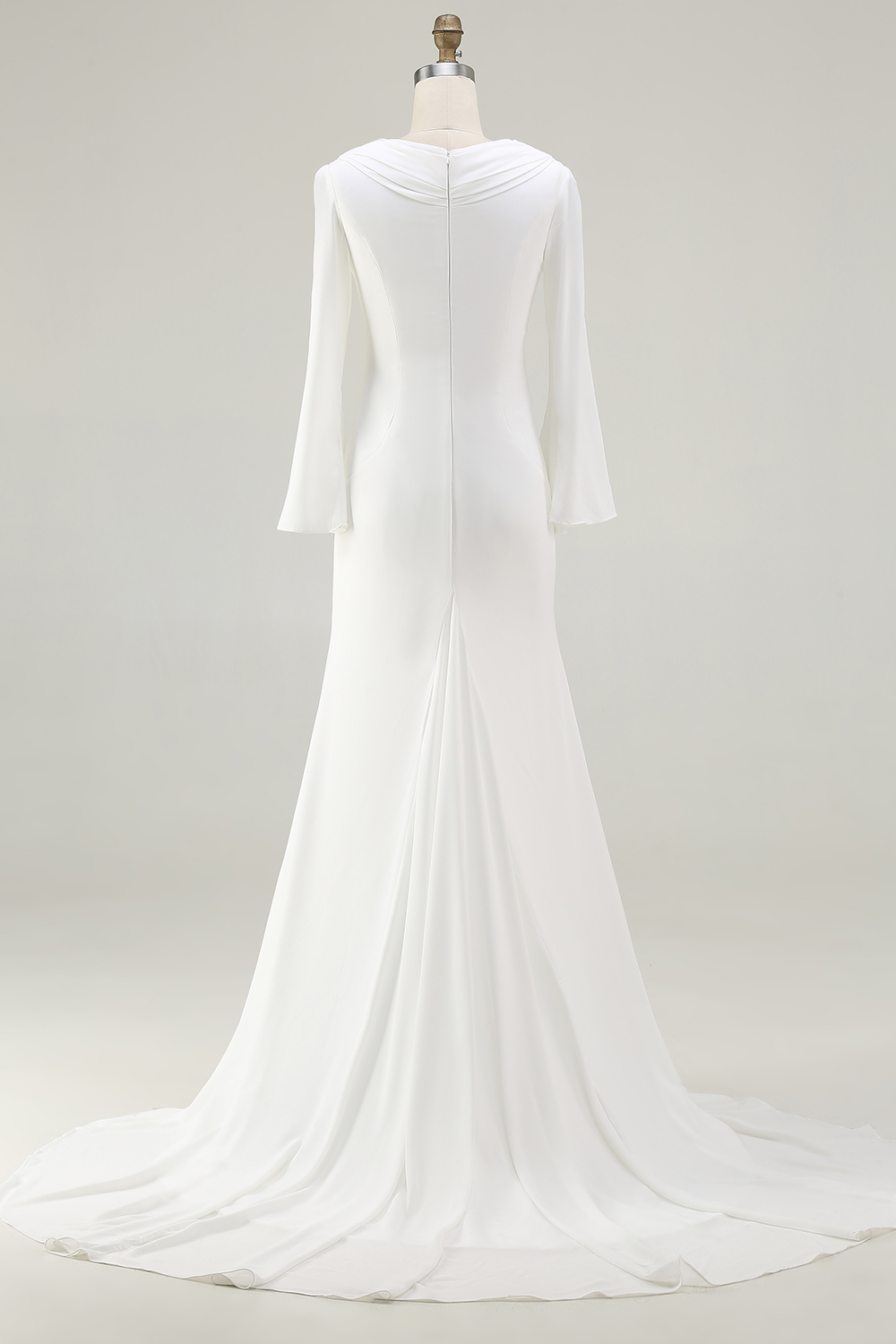 Ivory Cowl Neck Mermaid Sweep Train Vintage Wedding Dress with Sleeves