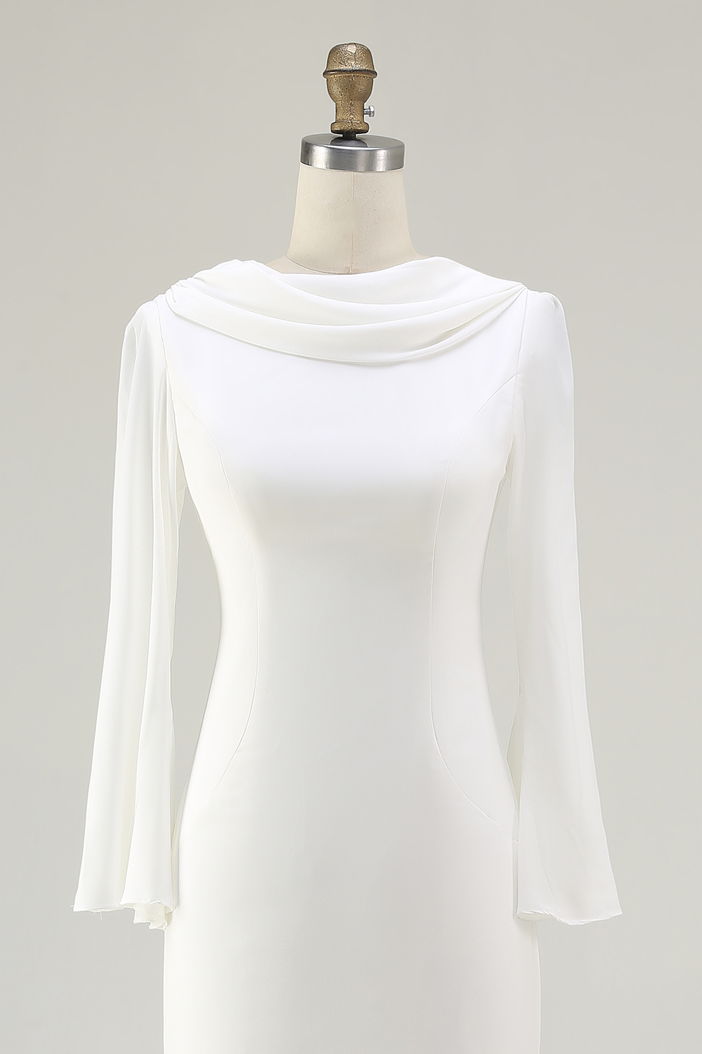 Vintage Mermaid Ivory Cowl Neck Sweep Train Wedding Dress with Sleeves