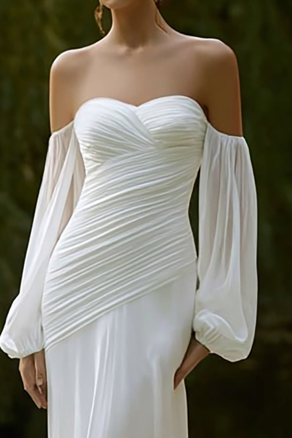 Simple Ivory Chiffon Mermaid Sweep Train Wedding Dress with Sleeves