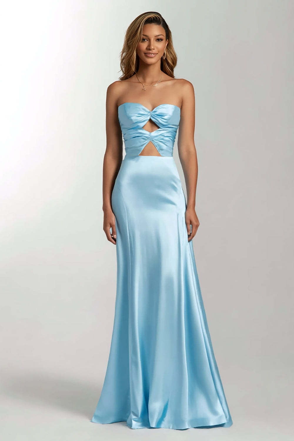 Sky Blue Mermaid Satin Sweetheart Long Formal Dress