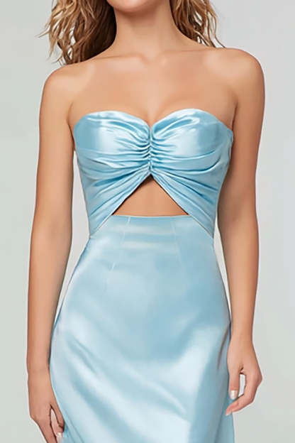 Light Blue Sheath Sweetheart Satin Long Formal Dress