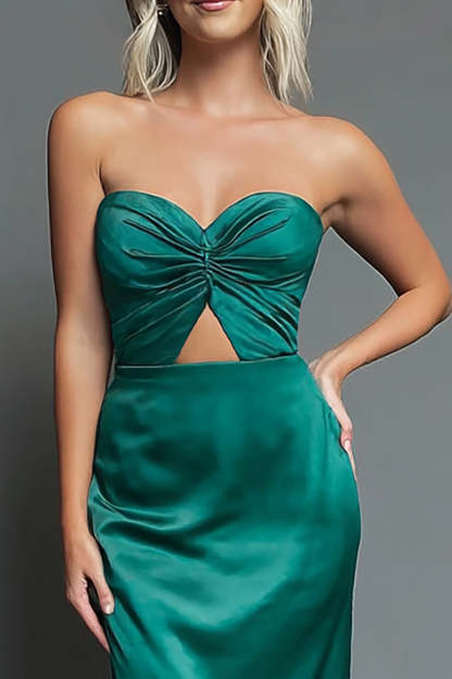 Dark Green Satin Sweetheart Keyhole Sheath Maxi Formal Dress