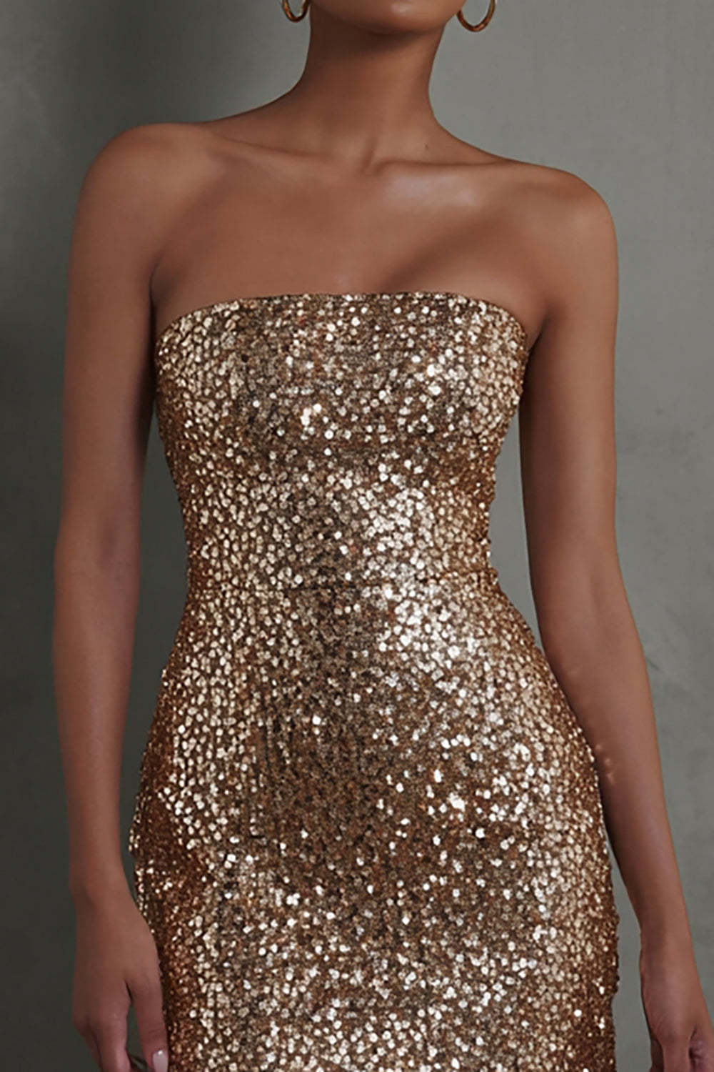 Sparkly Gold Strapless Sequin Bodycon Short Cocktail Dress