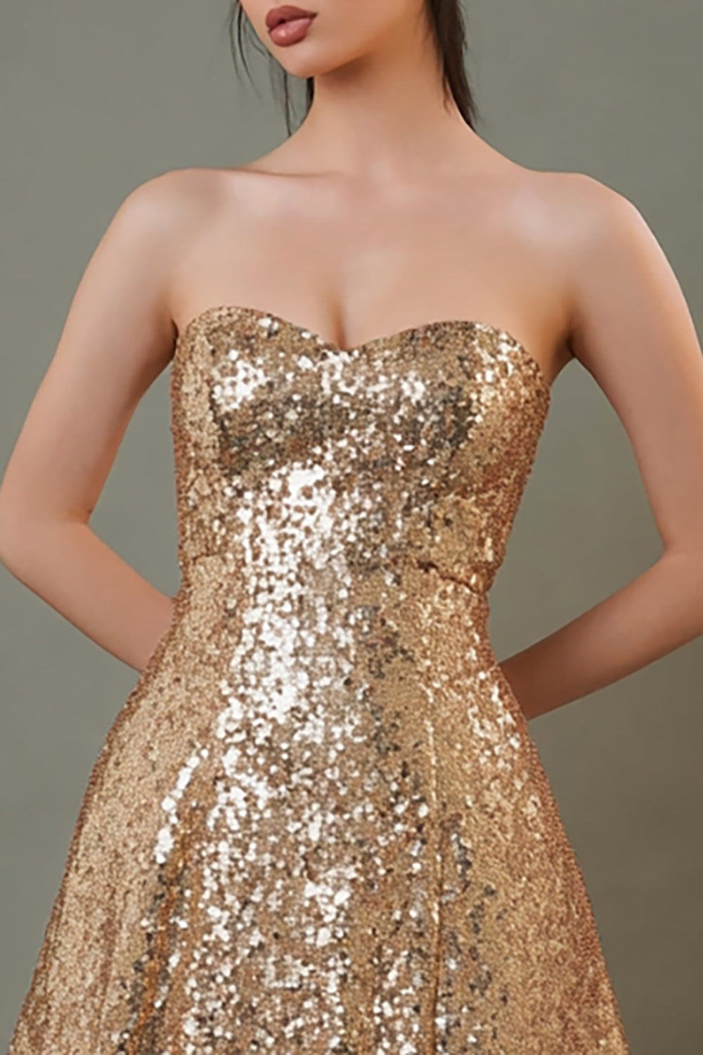 Sparkly Sequin Gold A-Line Sweetheart Short Cocktail Dress