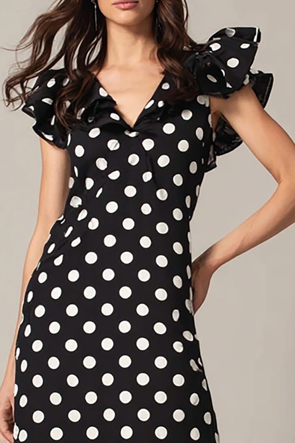 Black and White Mermaid Chiffon V-Neck Maxi Polka Dots Dress
