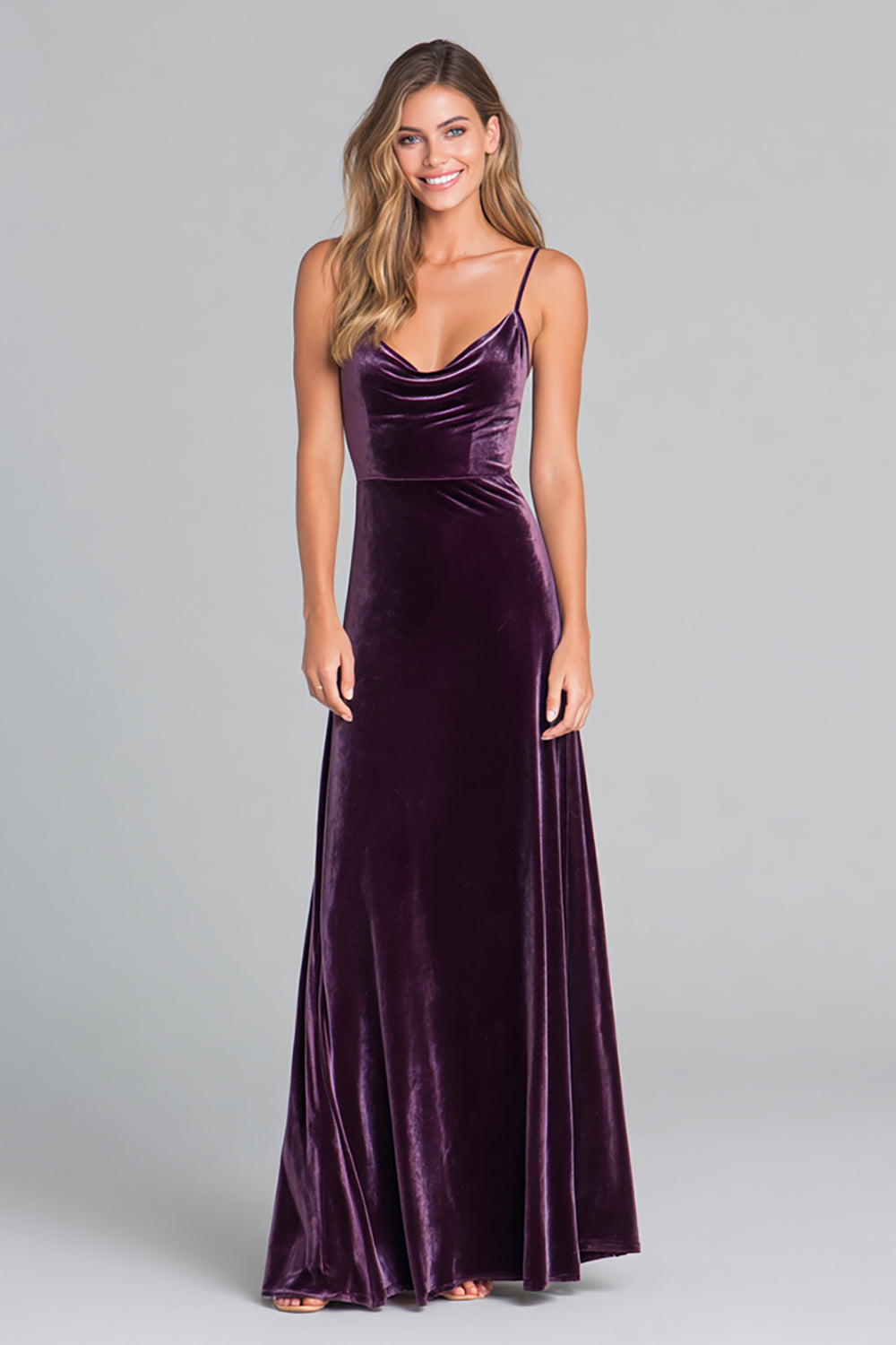Leely Women Plum Velvet Long Holiday Party Dress Sheath Spaghetti Straps Formal Dress