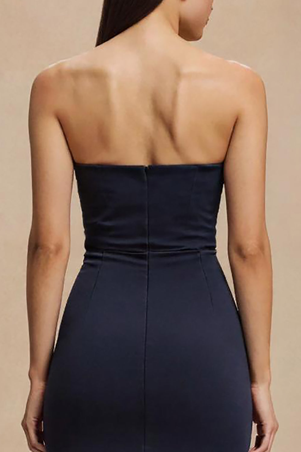 Simple Navy Satin Strapless Mermaid Maxi Formal Dress