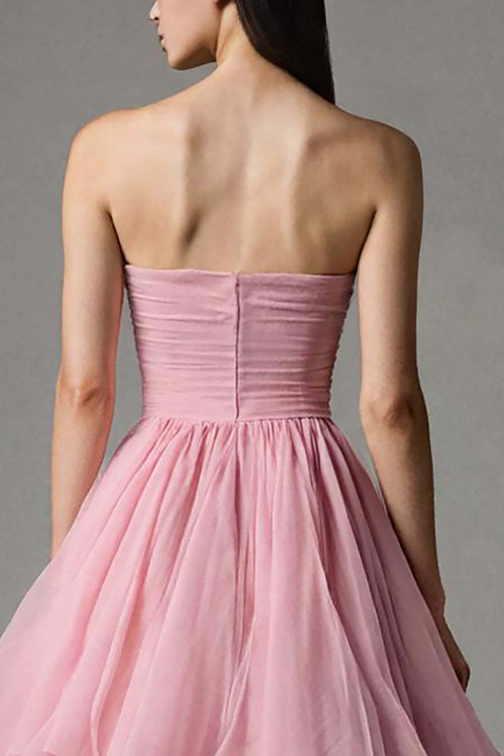 Pink Strapless A Line Ruffled Tulle Ankle Length Pageant Dress