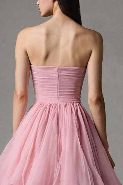 Pink Strapless A Line Ruffled Tulle Ankle Length Pageant Dress