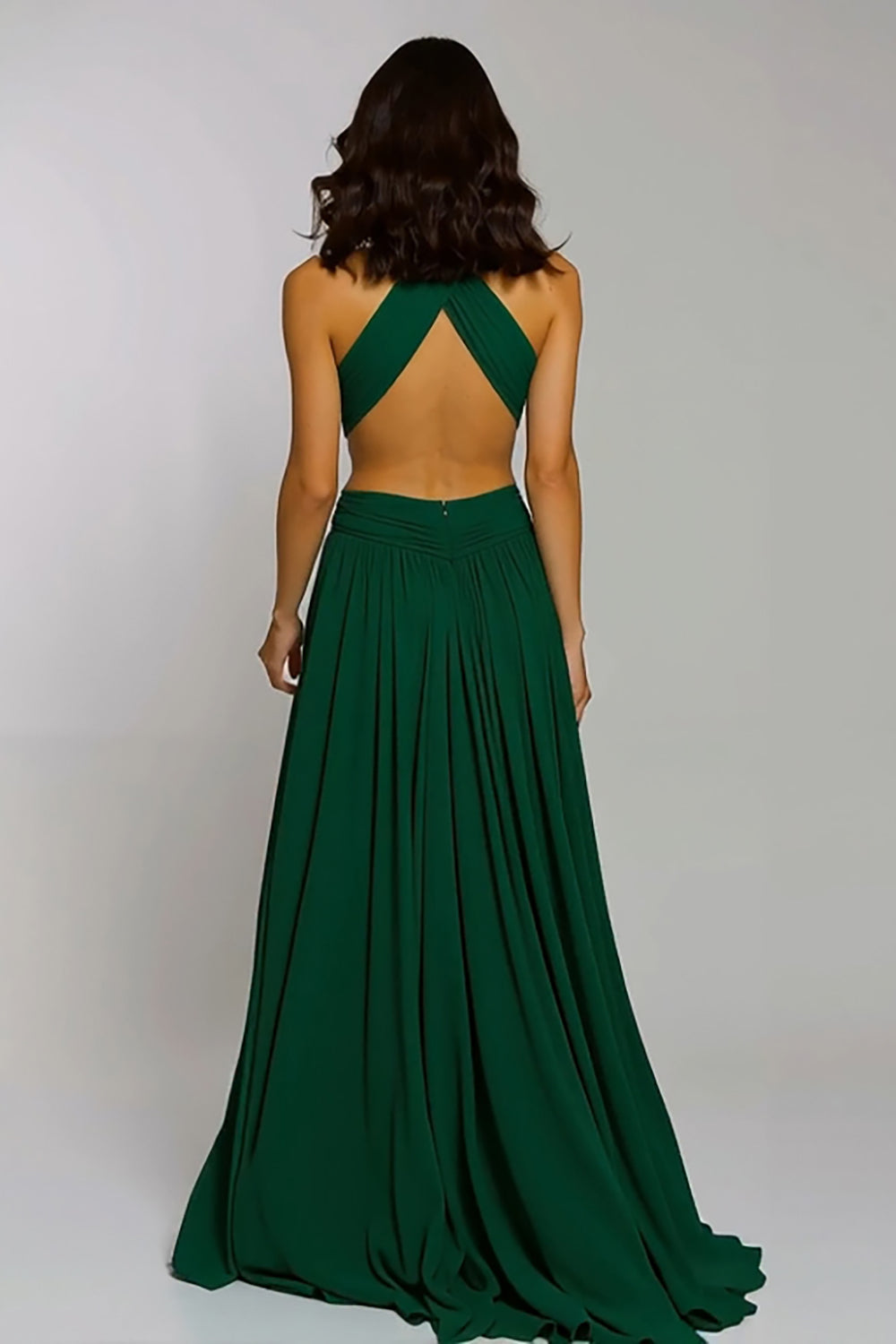 Dark Green Halter Chiffon Cut Out A Line Maxi Holiday Party Dress