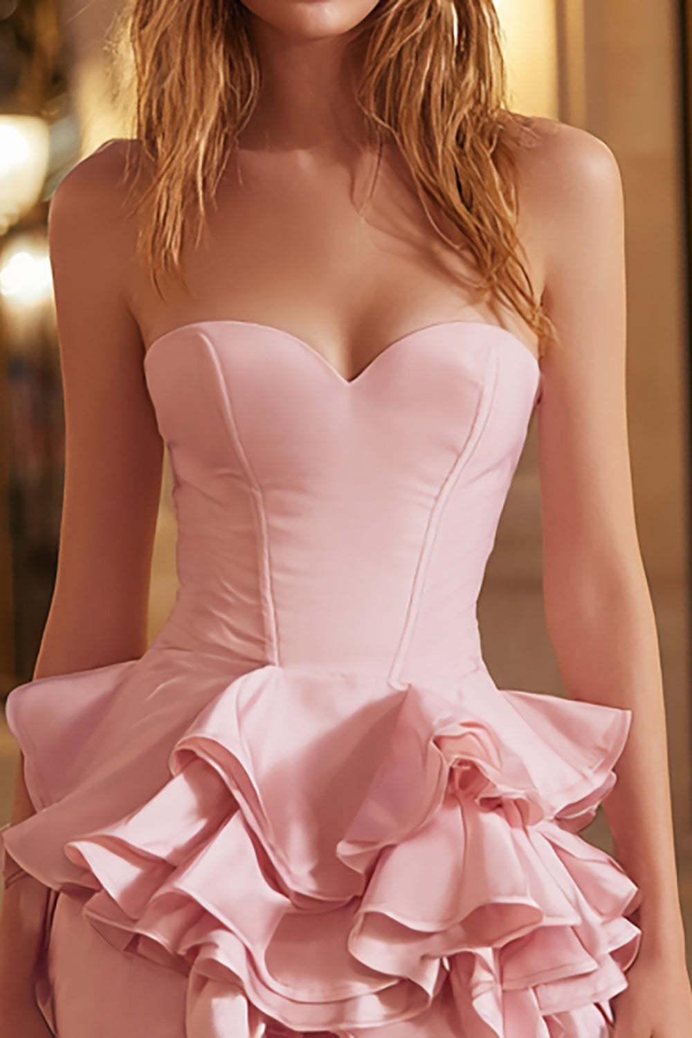 Pink Corset Sweetheart Ruffled Tight Short Cocktail Dress
