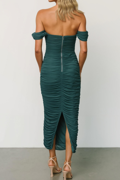 Cabernet Sheath Ruched Off the Shoulder Long Bridesmaid Dress