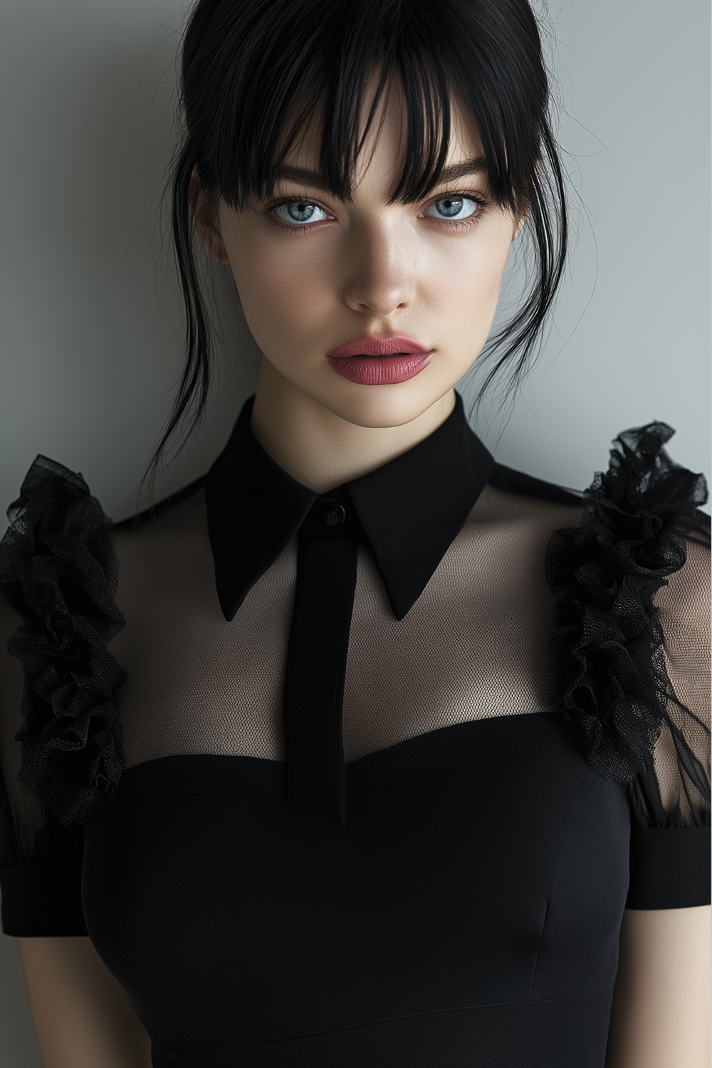 Black Tulle A Line Collar Neck Midi Cocktail Dress