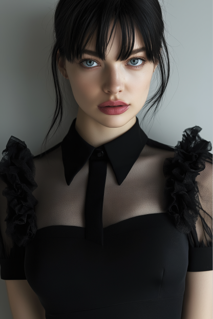 Black Tulle A Line Collar Neck Midi Cocktail Dress