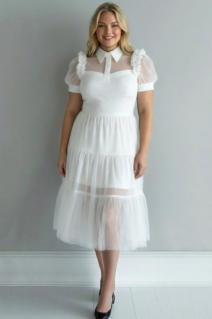 Black Tulle A Line Collar Neck Midi Cocktail Party Dress Cosplay Costume