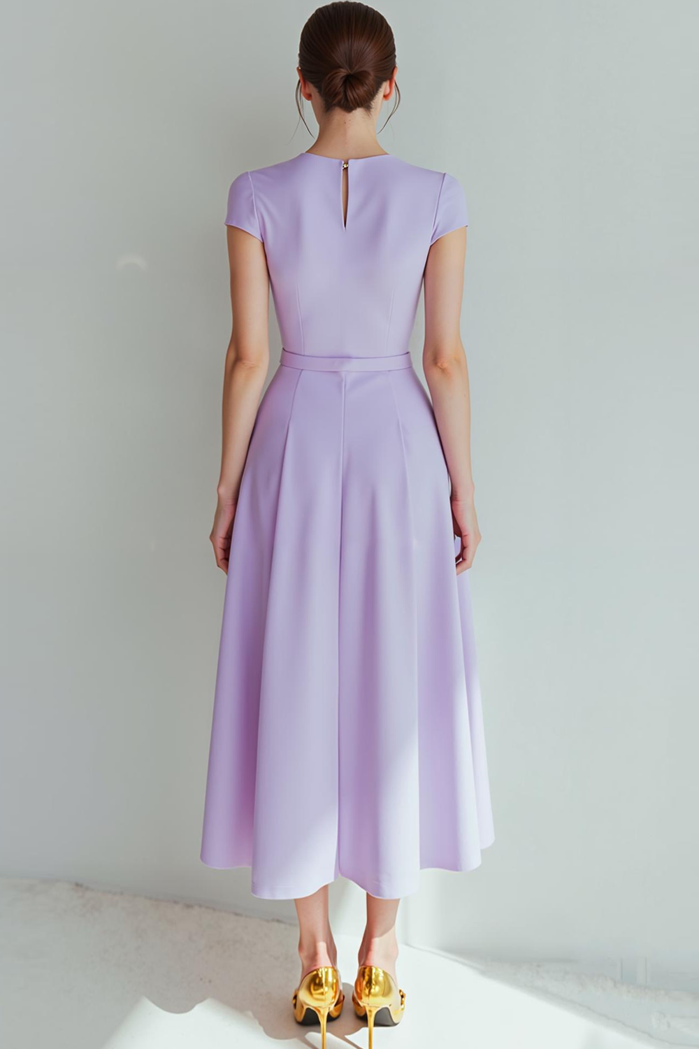 Lilac A Line Round Neck Maxi Bridesmaid Dress