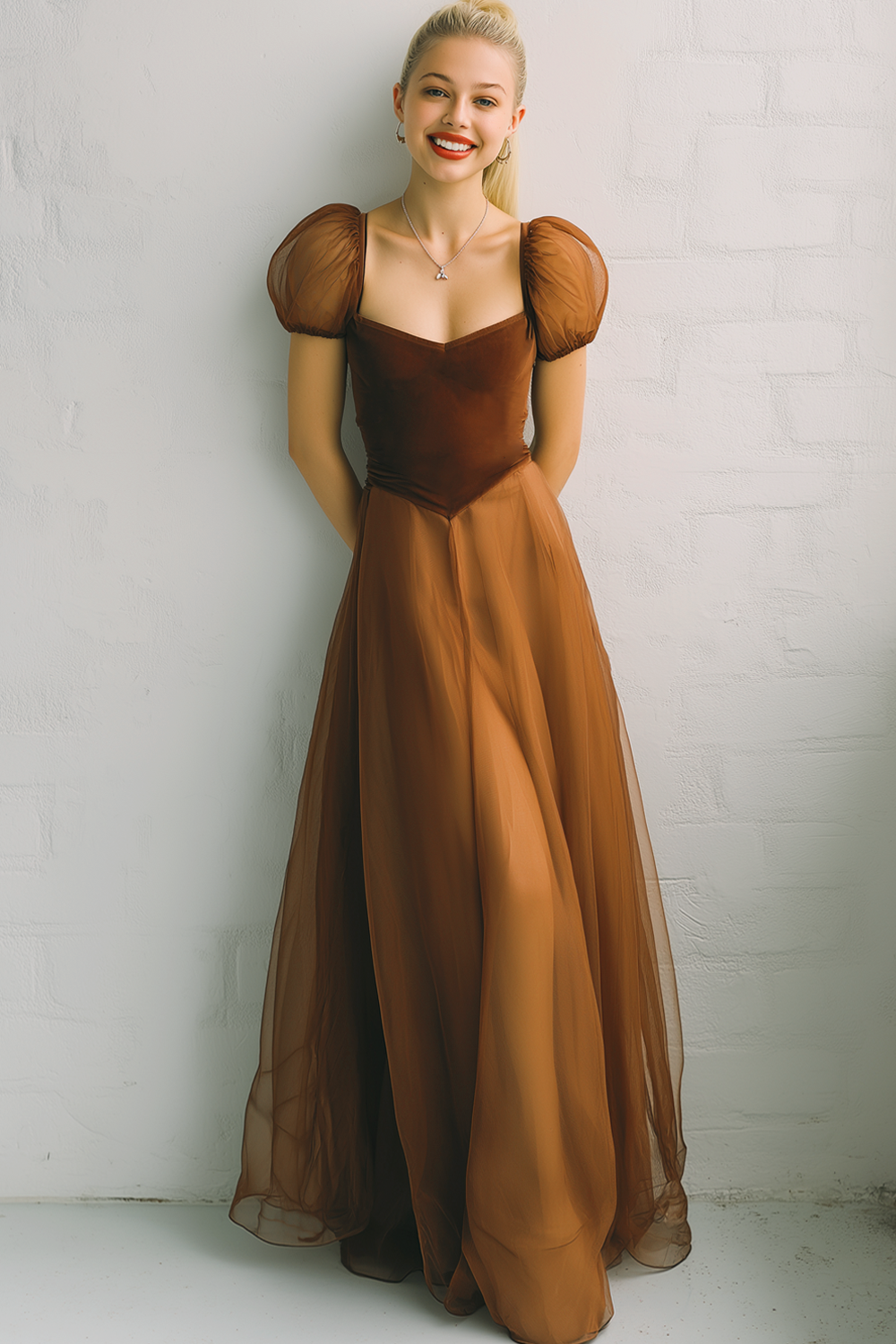 Brunt Orange A Line Sweetheart Flowy Maxi Wedding Guest Dress