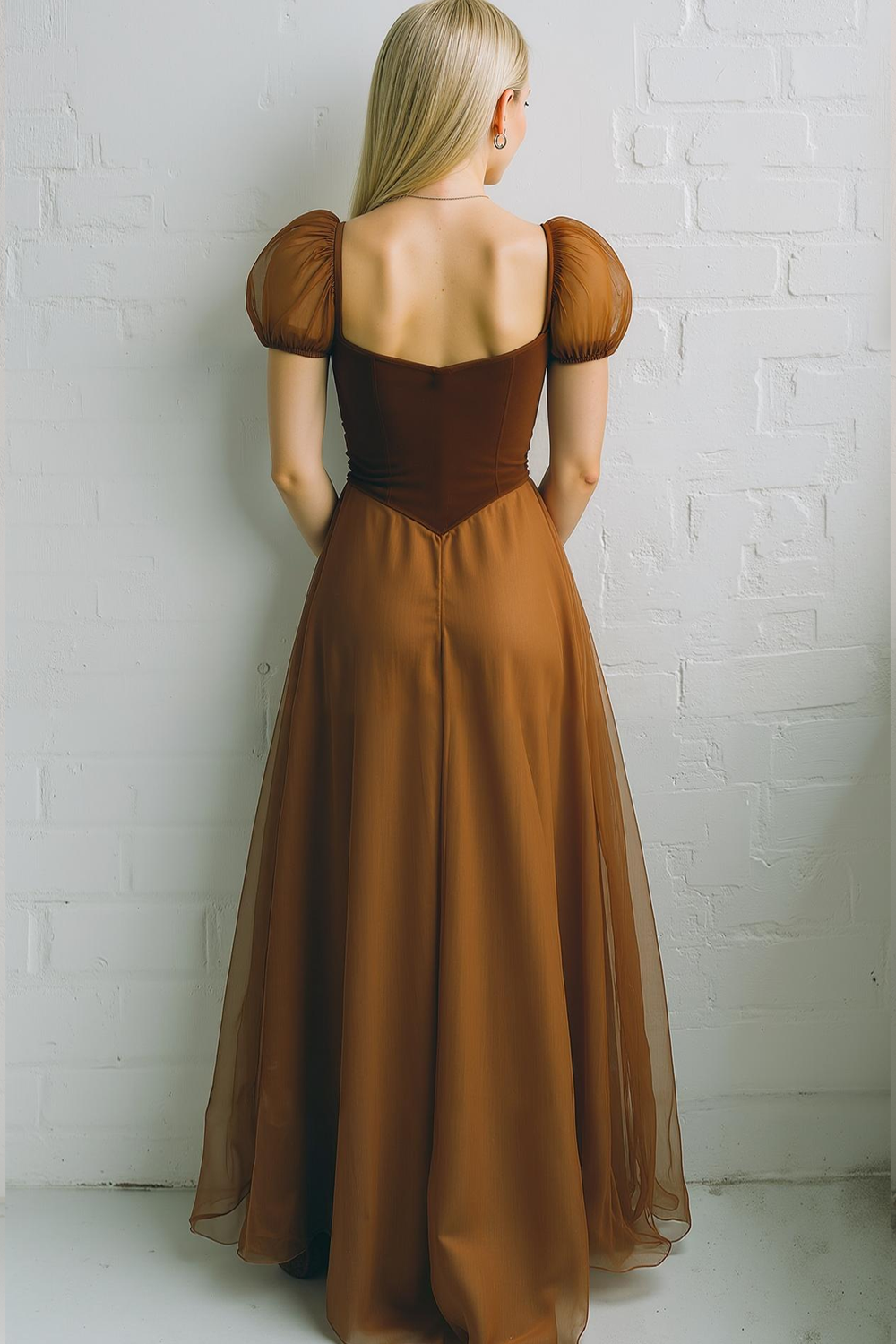 Brunt Orange A Line Sweetheart Flowy Maxi Wedding Guest Dress
