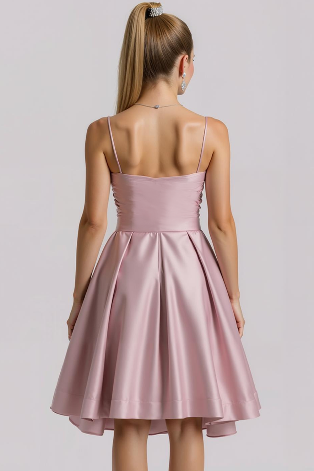 Pink Satin Ruched A Line Short Wedding Guest Dress