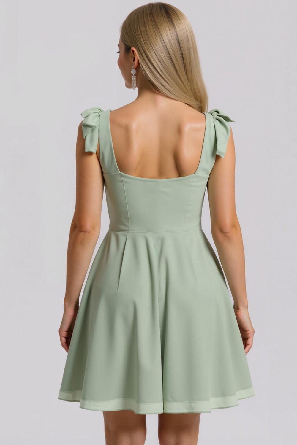 Celadon Flowy Chiffon A Line Square Neck Short Bridesmaid Dress
