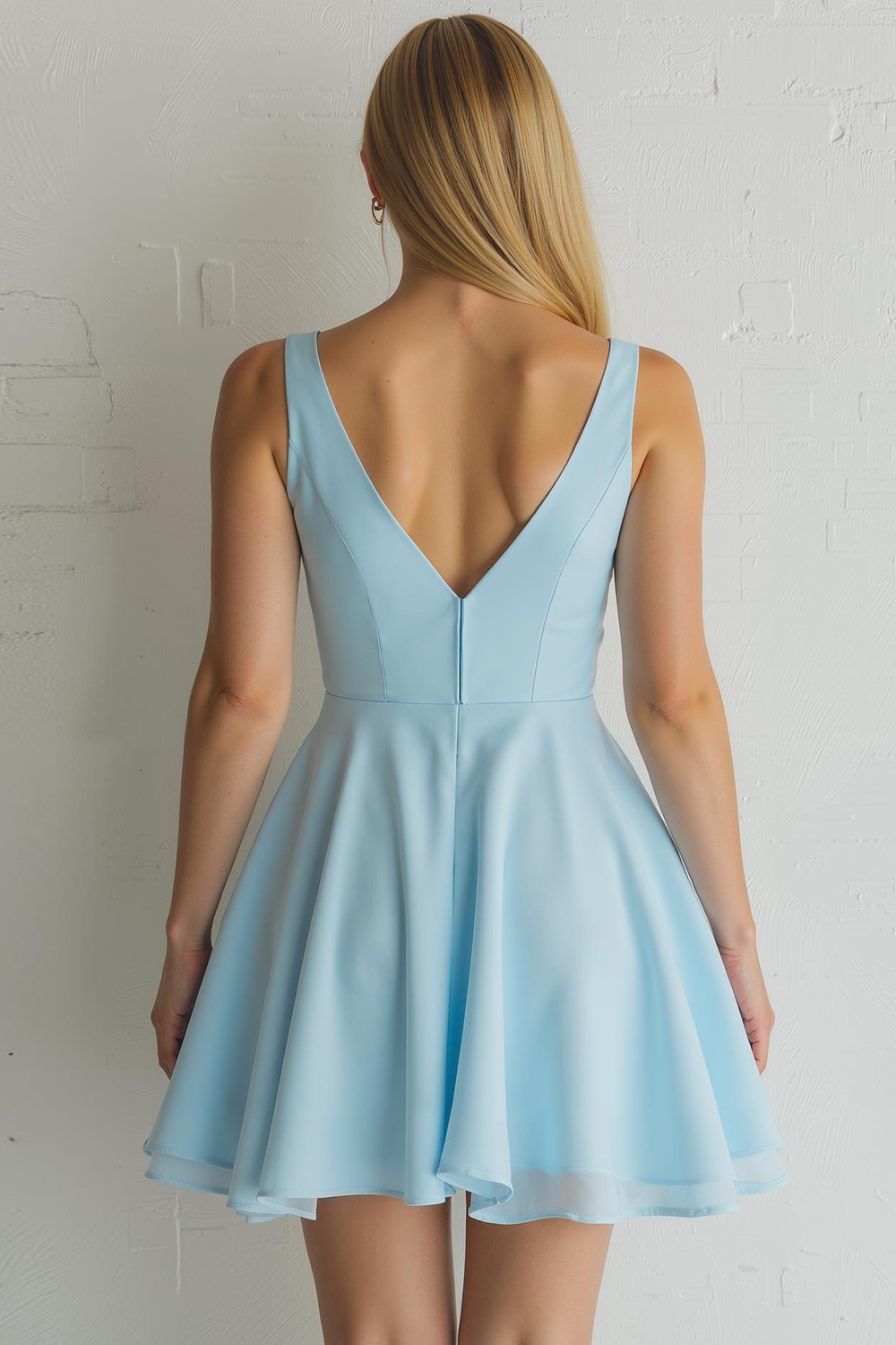 Sky Blue Chiffon A Line V-Neck Short Bridesmaid Dress