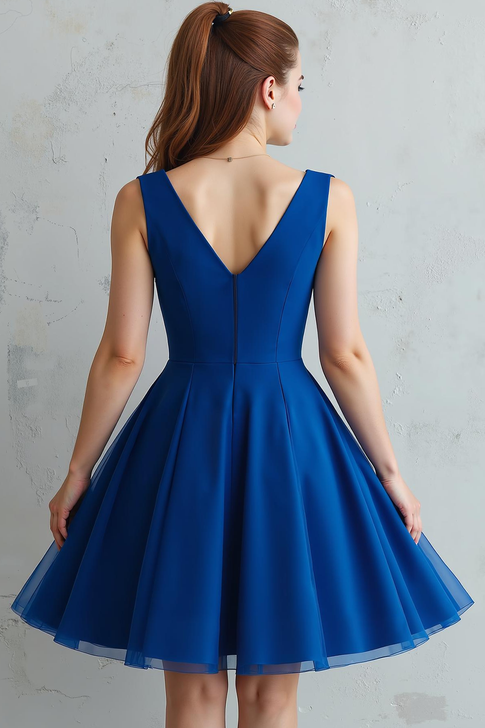 Royal Blue Chiffon A Line V-Neck Short Flowy Wedding Guest Dress