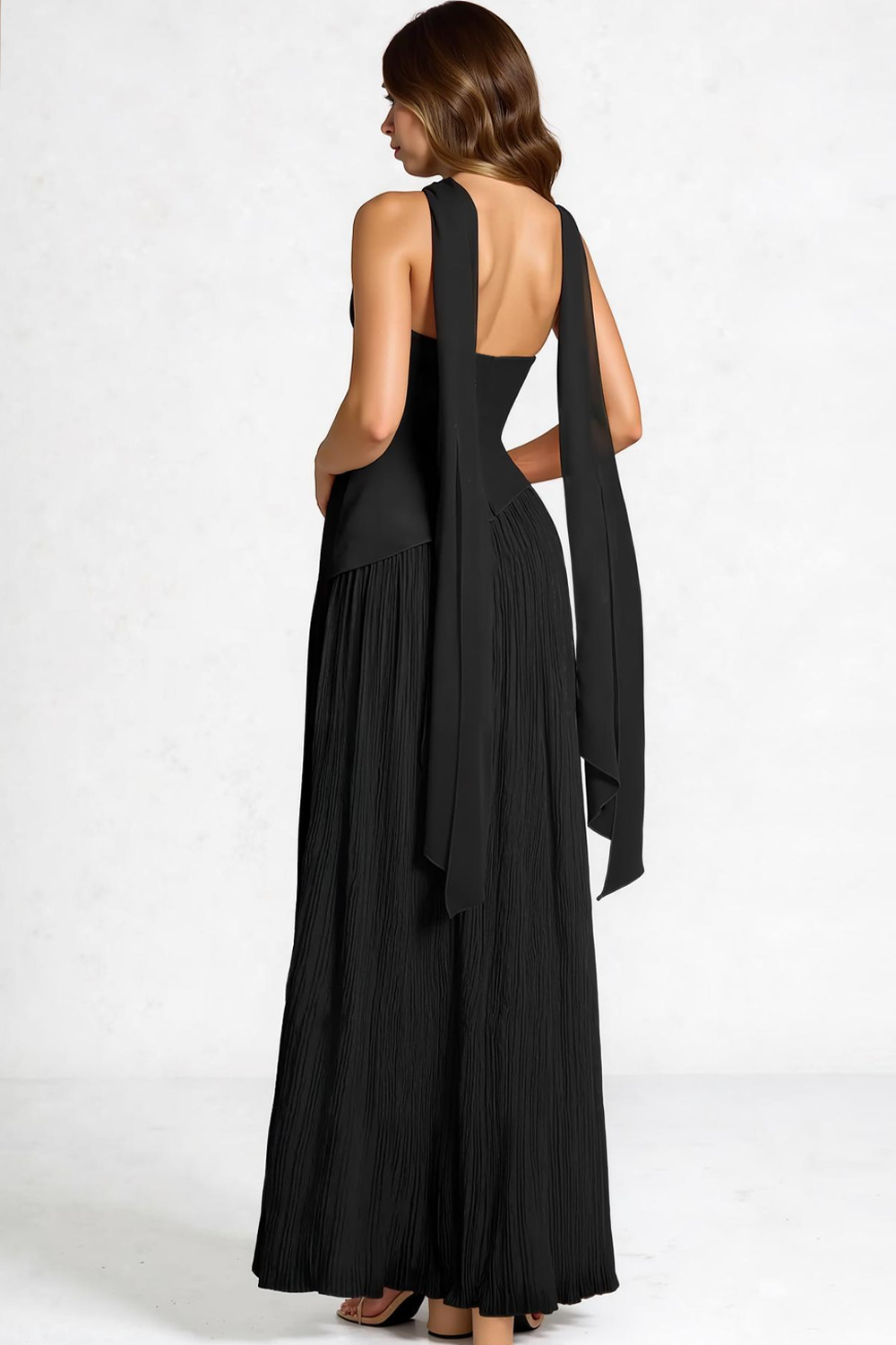Black Chiffon Strapless Sheath Long Formal Dress with Slit