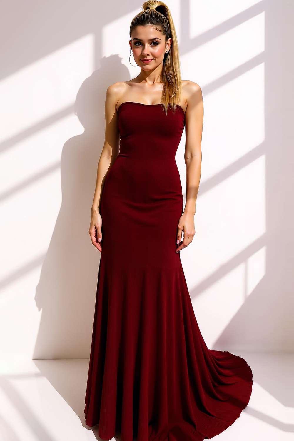 Cabernet Chiffon Mermaid Strapless Maxi Formal Dress