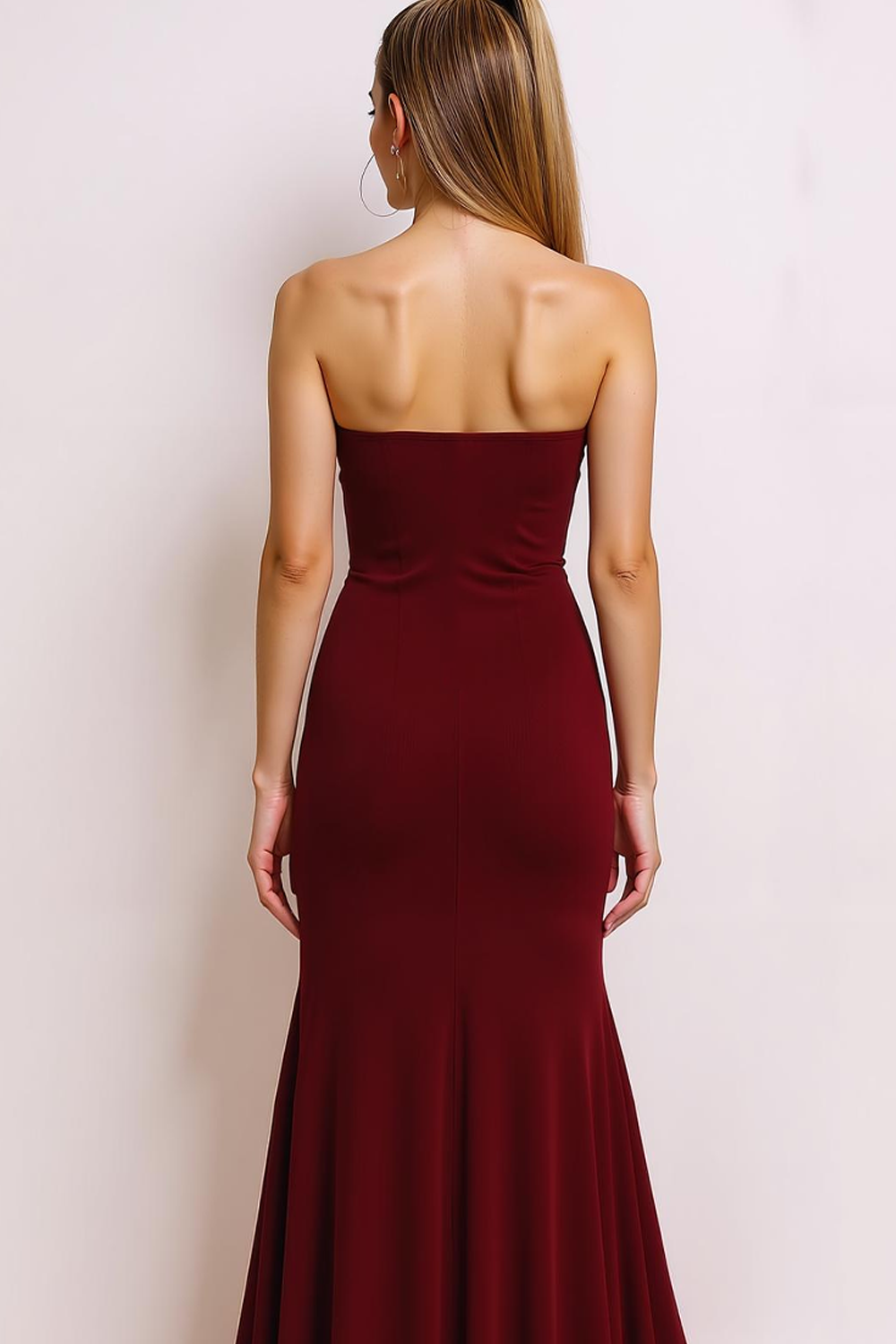 Cabernet Chiffon Mermaid Strapless Maxi Formal Dress