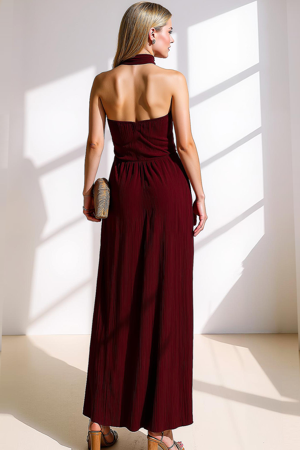 Cabernet Sheath Halter Ruched Long Formal Dress