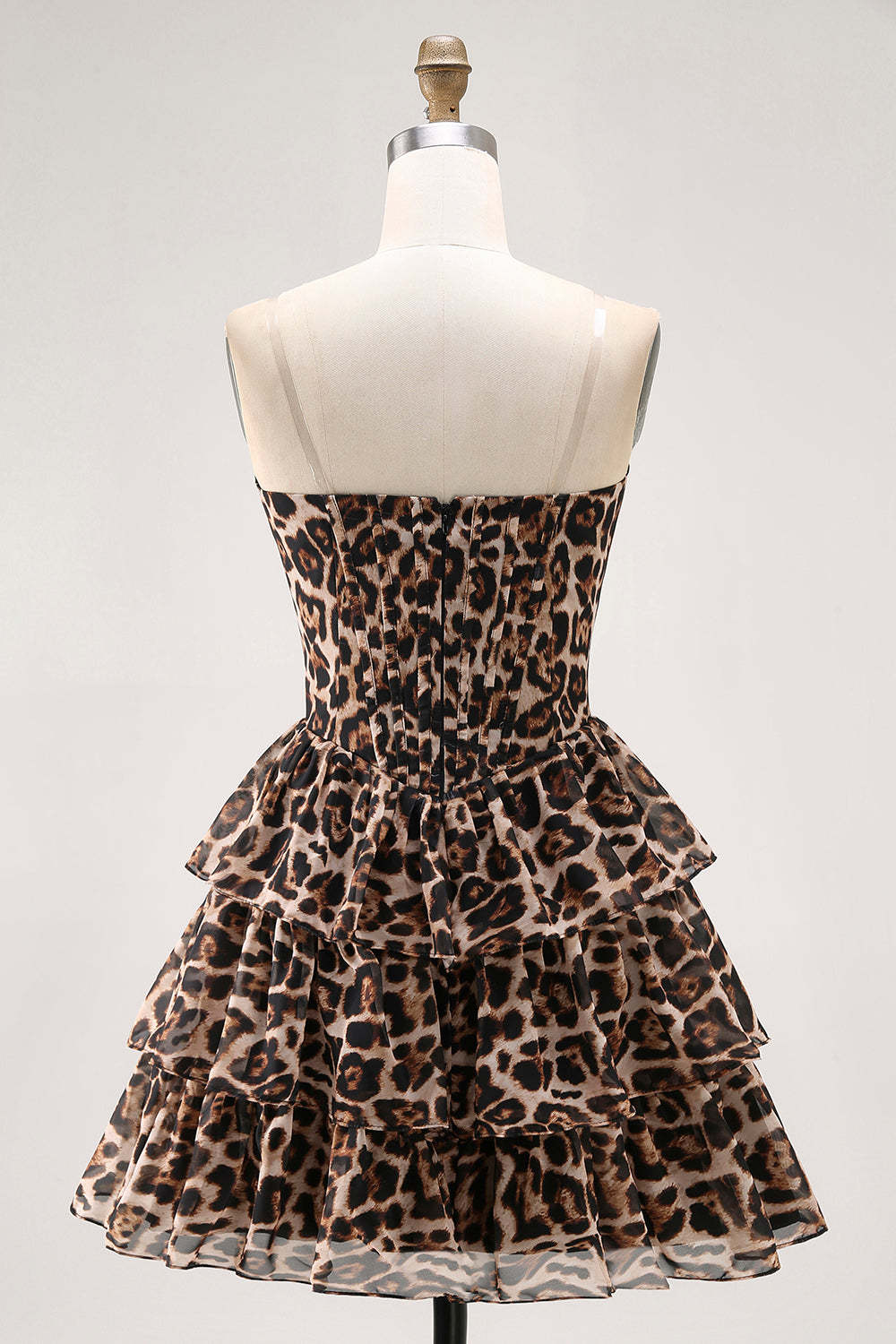 Brown Leopard Sweetheart Corset Short Tiered Homecoming Dress