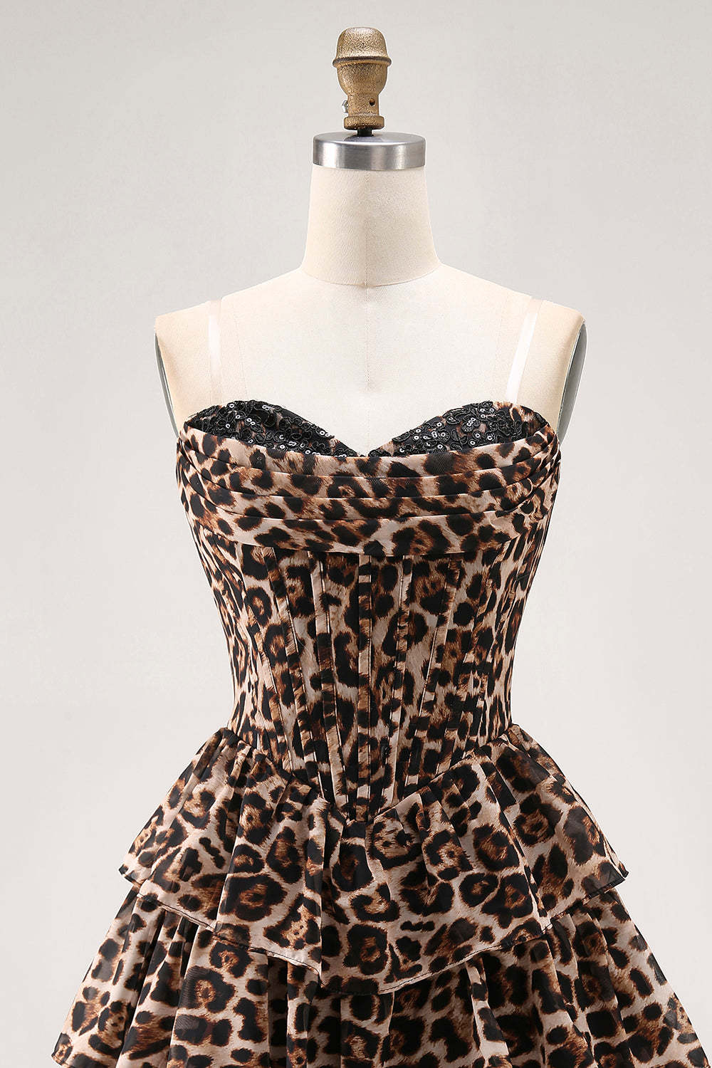 Brown Leopard Sweetheart Corset Short Tiered Homecoming Dress