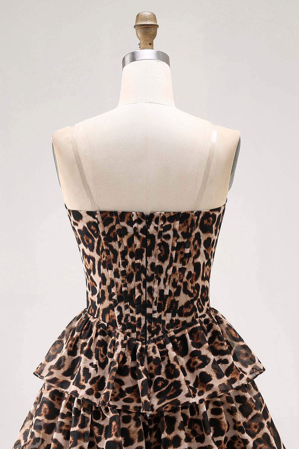 Brown Leopard Sweetheart Corset Short Tiered Homecoming Dress