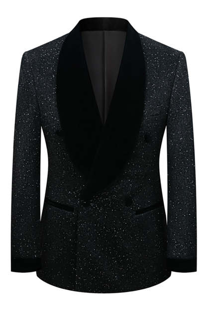 Glitter Navy 2 Piece Shawl Lapel Prom Homecoming Men's Suits