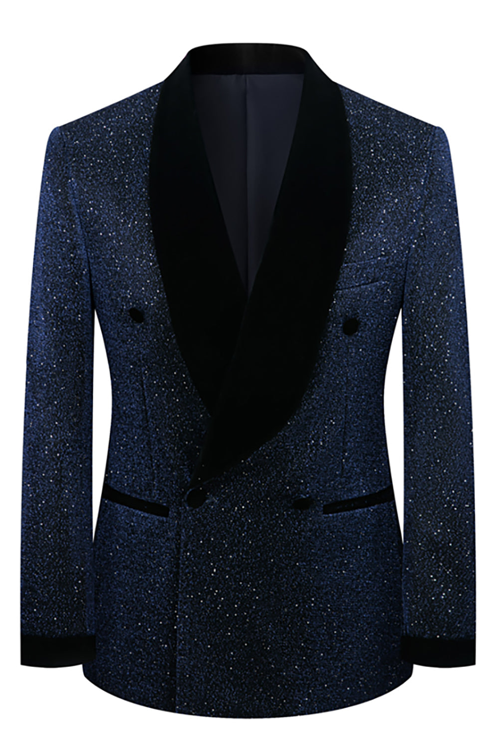 Glitter Navy 2 Piece Shawl Lapel Prom Homecoming Men's Suits