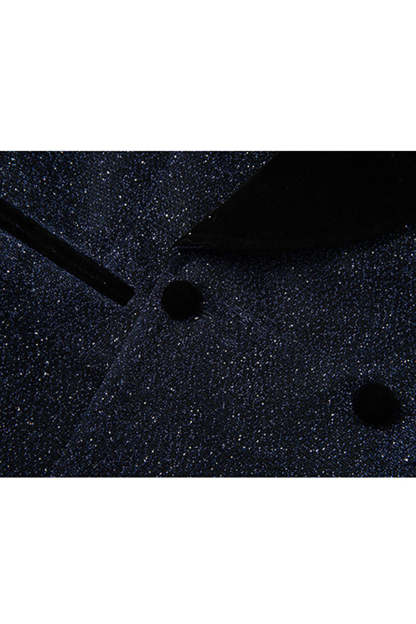 Glitter Navy 2 Piece Shawl Lapel Prom Homecoming Men's Suits
