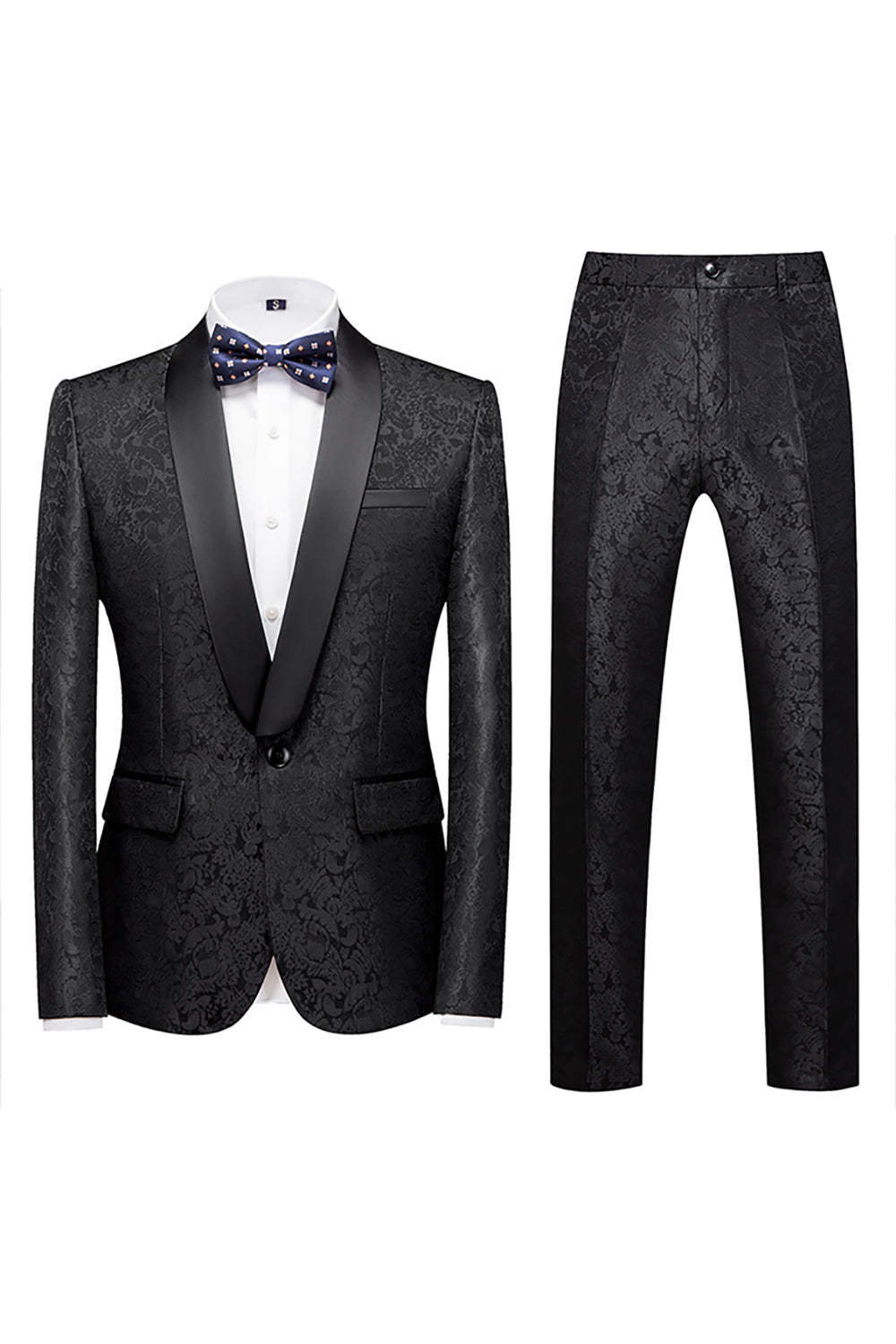 2 Piece Blue Jacquard One Button Shawl Lapel Prom Homecoming Men's Suits